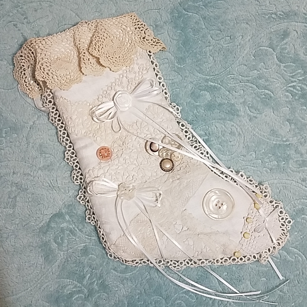 Heirloom Linen/Lace Christmas stocking/ one of kind